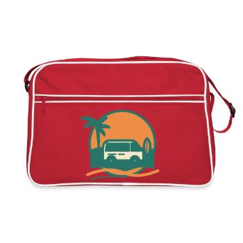 Sonnenuntergang Surfbus am Strand - Retro Tasche - Rot/Weiß - Vorne