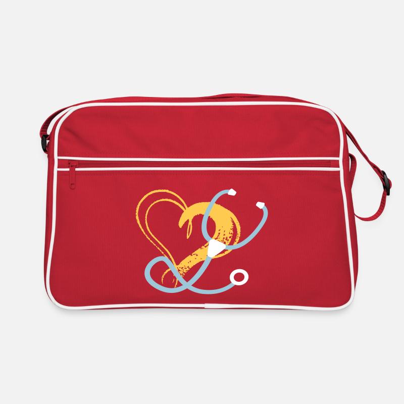 Stethoskop & Herz - Krankenschwester/Arzt - Retro Tasche - Rot/Weiß