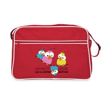 Pas bizarre. Je suis une édition limitée. Oiseaux sur un fil - Sac Retro - rouge/blanc - Devant
