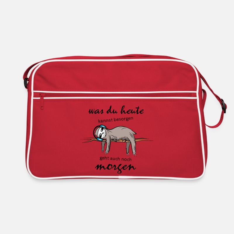 Faultier Schlaf Kopfhörer lustige Sprüche Symbol - Retro Tasche - Rot/Weiß