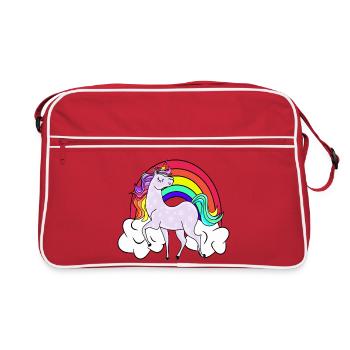 Einhorn mit Regenbogen und Wolken - Retro Tasche - Rot/Weiß - Vorne