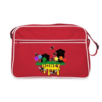 Honey greenhouses or hives with bees - Retro Bag - red/white - Front