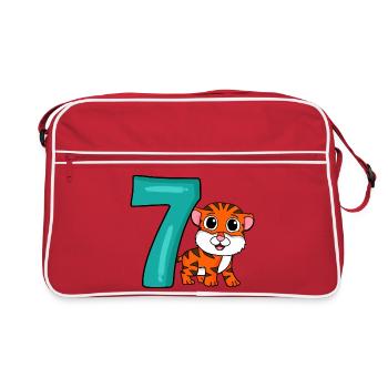 7 birthday 7 years old with animal motif - seven - Retro Bag - red/white - Front