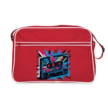 Musik Kassette im Retro-Stil 80er und 90er Stil - Retro Tasche - Rot/Weiß - Vorne