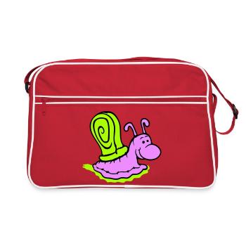 Schnecke Schleimspur niedlich süß glücklich Cool - Retro Tasche - Rot/Weiß - Vorne