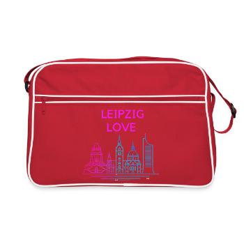 Leipzig Love Skyline Silhouette City Stadt  - Retro Tasche - Rot/Weiß - Vorne