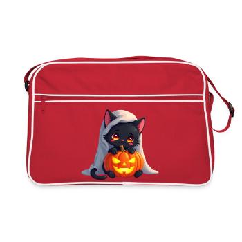 Halloween Cat with Halloween Pumpkin - Retro Bag - red/white - Front