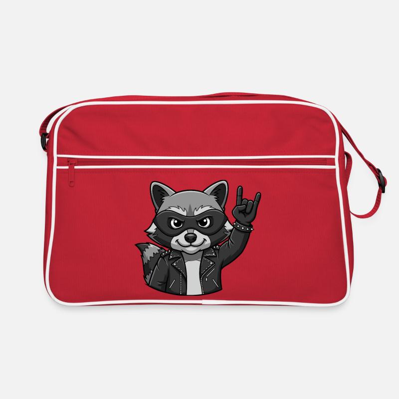 Rocker Waschbär mit Rock On Geste - Retro Tasche - Rot/Weiß