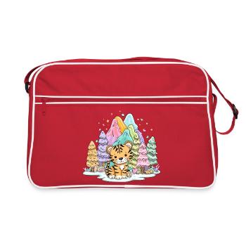 Tiger baby in rainbow land - Retro Bag - red/white - Front