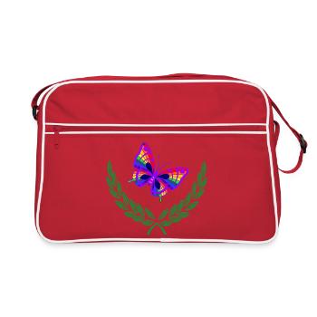 Butterfly in Green Laurel Wreath - Retro Bag - red/white - Front