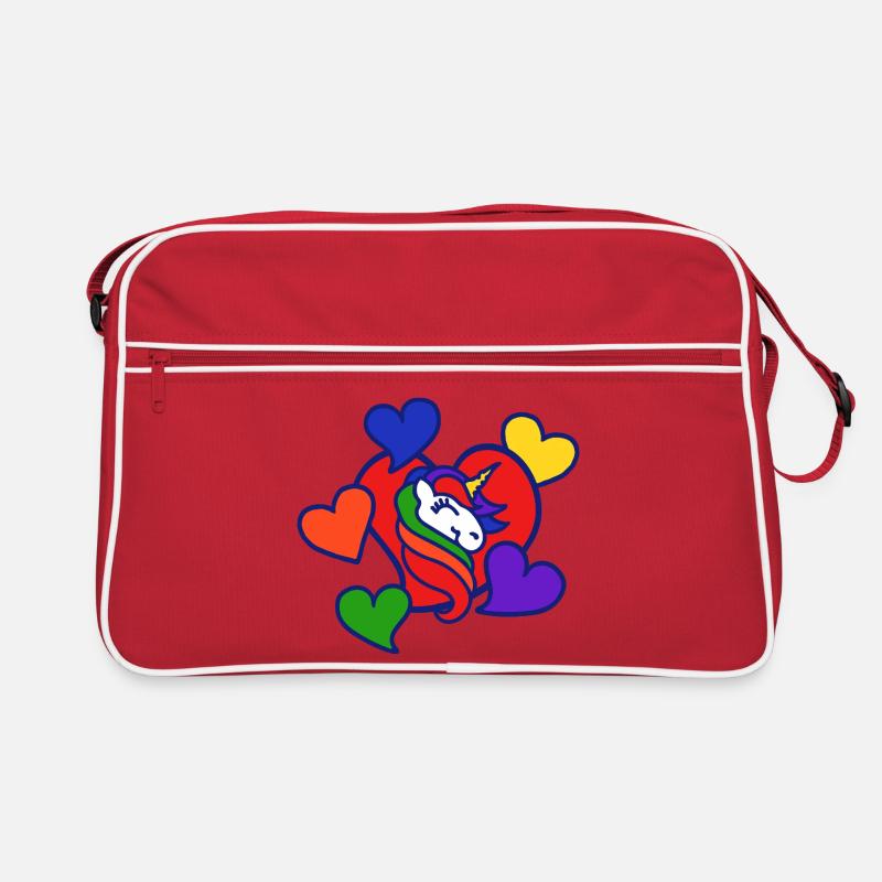 Regenbogenherz-Einhorn Retro Tasche