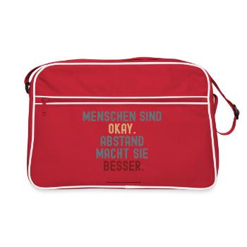 Menschen sind okay. Abstand macht sie besser. - Retro Tasche - Rot/Weiß - Vorne