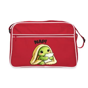 Kuschelige Schildkröte unter Decke - Retro Tasche - Rot/Weiß - Vorne