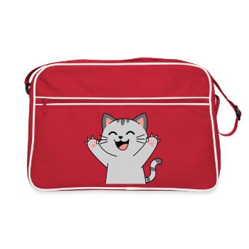 Fröhliche Katzenpfoten Jubel (Spitze Krallen) - Retro Tasche - Rot/Weiß - Vorne