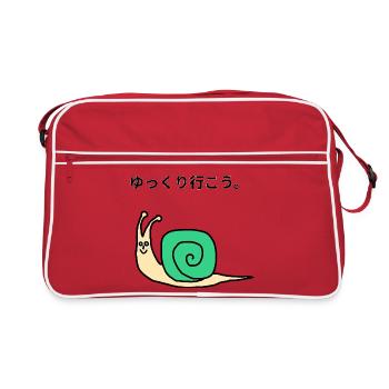 Kawaii Green Snail - Retro Bag - red/white - Front