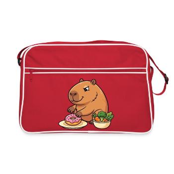 Capybara avec un motif drôle d’animal avec un beignet et des légumes - Sac Retro - rouge/blanc - Devant