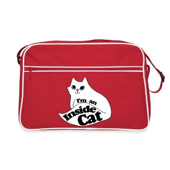 Inside Cat Cartoon Slogan Tee - Retro Tasche - Rot/Weiß - Vorne