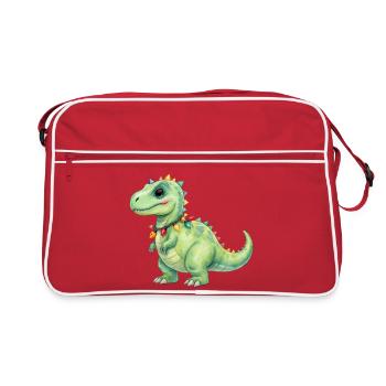 Dinosaure coloré avec des guirlandes lumineuses - Sac Retro - rouge/blanc - Devant
