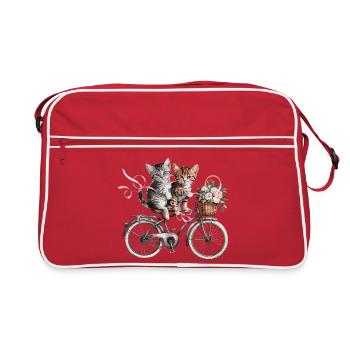Des chatons mignons sur le vélo avec un panier de fleurs - Sac Retro - rouge/blanc - Devant