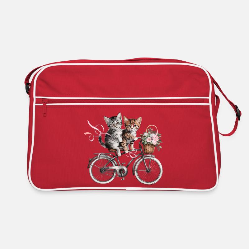 Des chatons mignons sur le vélo avec un panier de fleurs Sac Retro