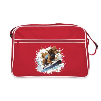 Dachshund Hund Dackel Snowboard - Retro Tasche - Rot/Weiß - Vorne