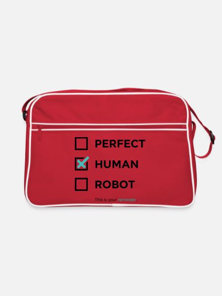 Perfekt, Mensch, Roboter – Erinnerung / angekreuzt - Retro Tasche - Rot/Weiß - Vorne