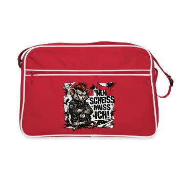 Ratte nen Scheiss muss ich frecher Spruch - Retro Tasche - Rot/Weiß - Vorne