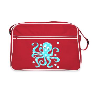 Poulpe Calamar Points Points Bestioles Animal marin comique - Sac Retro - rouge/blanc - Devant