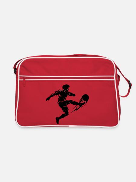 Fussballer Silhouette - Retro Tasche - Rot/Weiß - Vorne