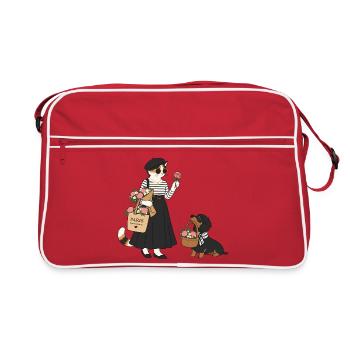 Parisflair Katze & Dackel – Mon Amour - Retro Tasche - Rot/Weiß - Vorne
