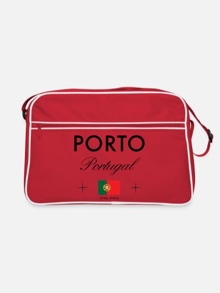 Porto Portugal Koordinaten Reise Souvenir - Retro Tasche - Rot/Weiß - Vorne