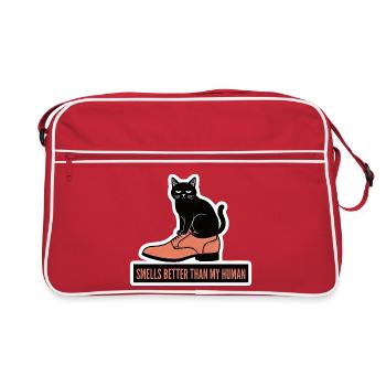 Chat noir drôle en chaussure sent mieux l’humour - Sac Retro - rouge/blanc - Devant