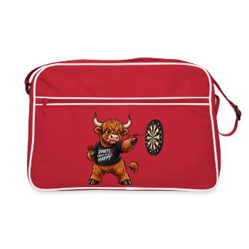 Highland Cattle beim Dart – Lustiges Schottlandmot - Retro Tasche - Rot/Weiß - Vorne
