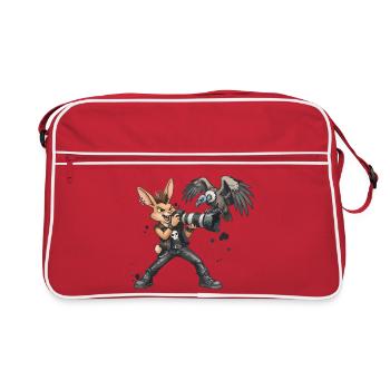 Punk-Hase, der Safari-Fotograf - Retro Tasche - Rot/Weiß - Vorne