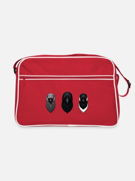 Die Dohle, die Krähe und die Elster - Retro Tasche - Rot/Weiß