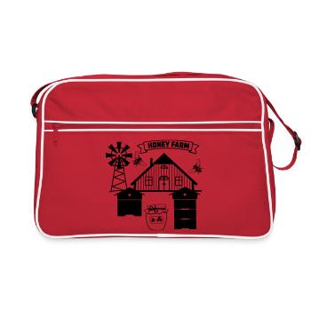 Honigfarm mit bunten Blumen - Retro Tasche - Rot/Weiß - Vorne