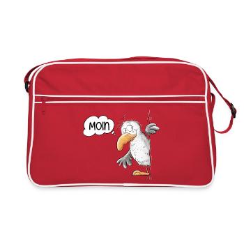 Moin Spruch Möwe Tiermotiv - Retro Tasche - Rot/Weiß - Vorne