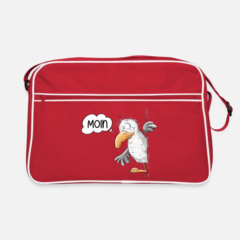 Moin Spruch Möwe Tiermotiv - Retro Tasche - Rot/Weiß