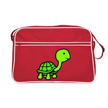 Tortue long cou souriant heureux drôle - Sac Retro - rouge/blanc - Devant