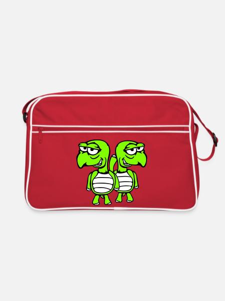 2 turtles friends funny silly embarrassing team - Retro Bag - red/white - Front