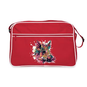 Farbexplosion Wildschwein Porträt - Retro Tasche - Rot/Weiß - Vorne