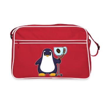 Pinguin Kaffee Tasse - Retro Tasche - Rot/Weiß - Vorne