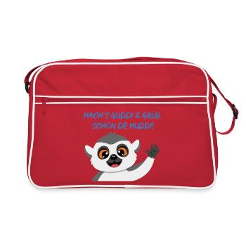 Lemur Grüßt Muddi Liebevoll - Retro Tasche - Rot/Weiß - Vorne