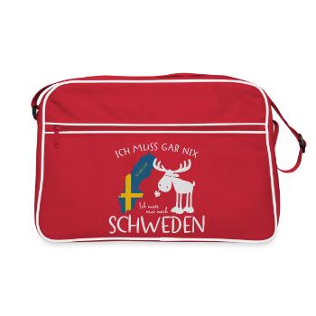 Ich muss gar nix ich muss nur nach Schweden - Retro Tasche - Rot/Weiß - Vorne