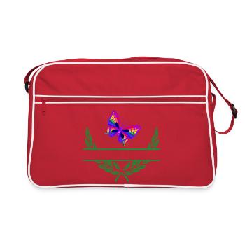 Butterfly Laurel Wreath with Namespace - Retro Bag - red/white - Front