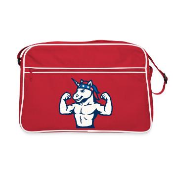 Patriotic Unicorn Gym Maskottchen Power Flex - Retro Tasche - Rot/Weiß - Vorne