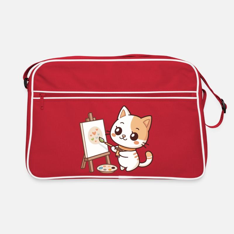 Kawaii Painter Cat on Pastel Palette Retro Bag