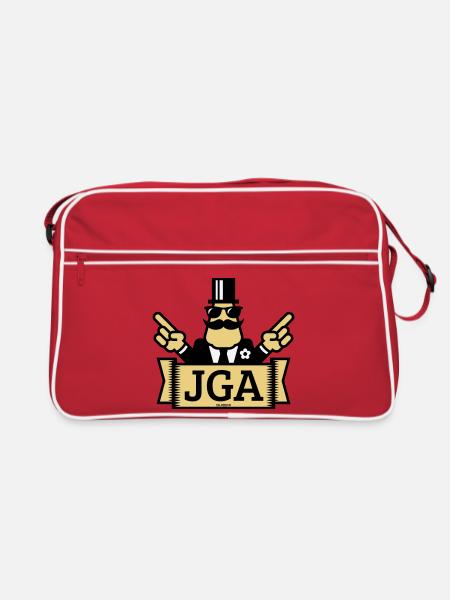 JGA Handzeichen (Junggesellenabschied / 3C) - Retro Tasche - Rot/Weiß - Vorne