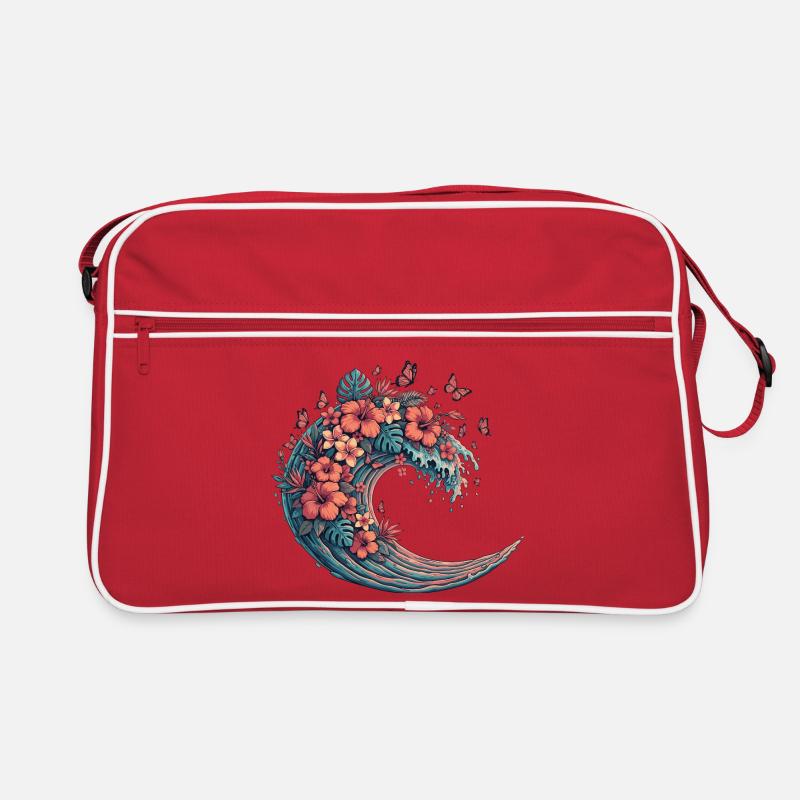 Vague lunaire avec des fleurs tropicales Sac Retro