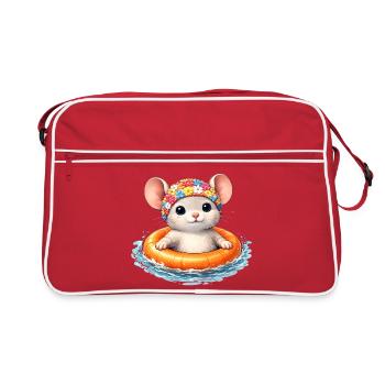 Süße Maus mit Schwimmring im Wasser  - Retro Tasche - Rot/Weiß - Vorne